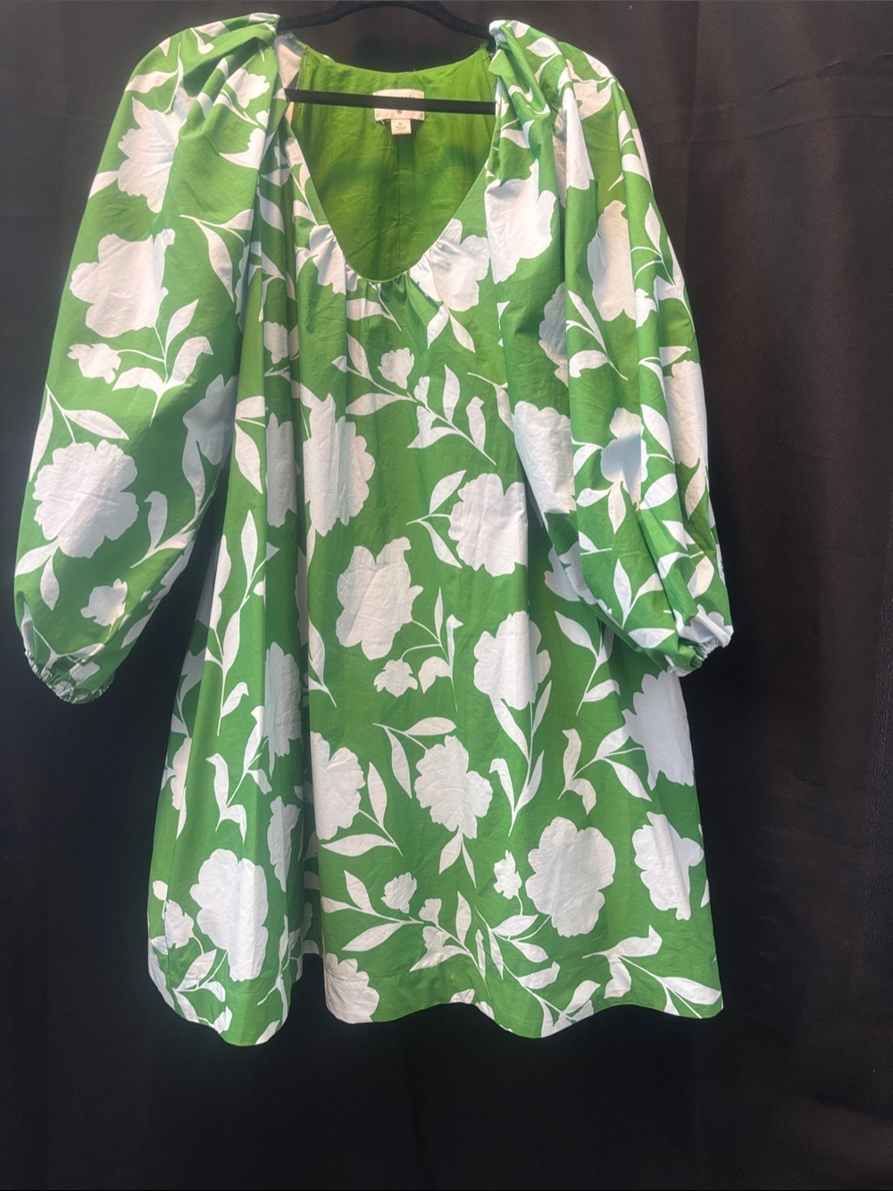 Kate Spade Green and Pale Blue Floral Puff-Sleeve Midi Dress